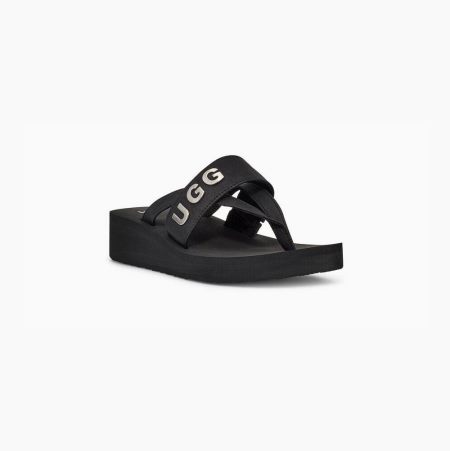 UGG Luna Logo Charm Black Sandals for Women (FILY39720)